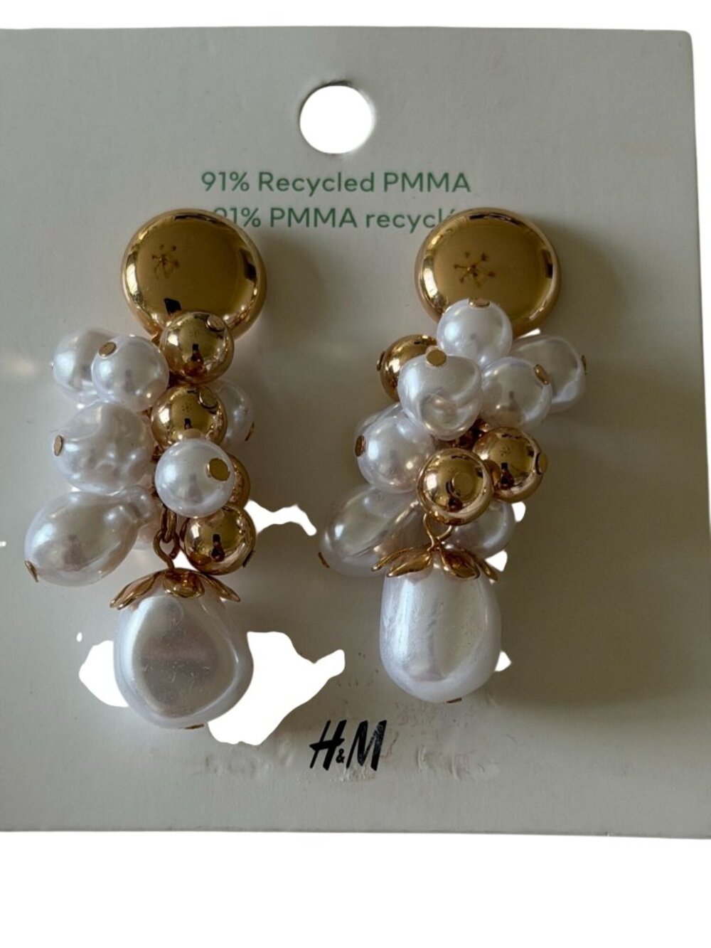 H&M Gold Recycled Zinc Pearl Drop Earrings NEW NWT - Picture 3 of 3